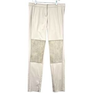 Derek Lam Beige Leather Knee‎ Patch Ankle Zipper Riding Breeches Pants Size 10